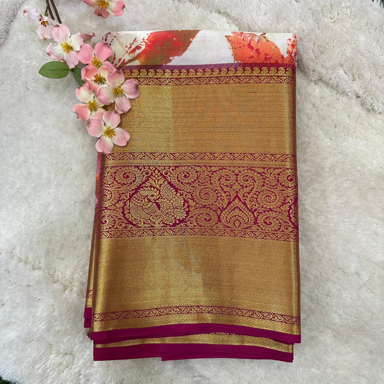 Pure Kanjivaram Digital Print Silk Saree
